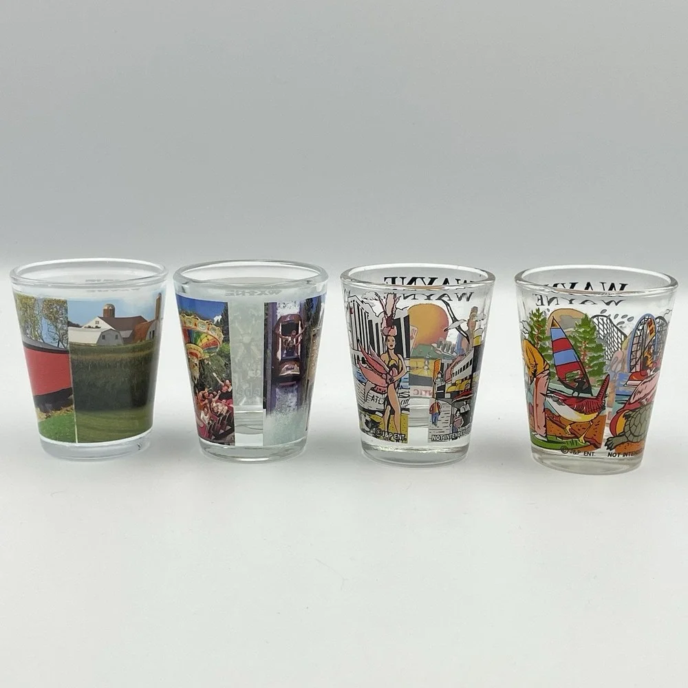 Vintage Wayne Souvenir‎ Shot Glasses Set of 4 Amish PA Atlantic City NJ Knoebels